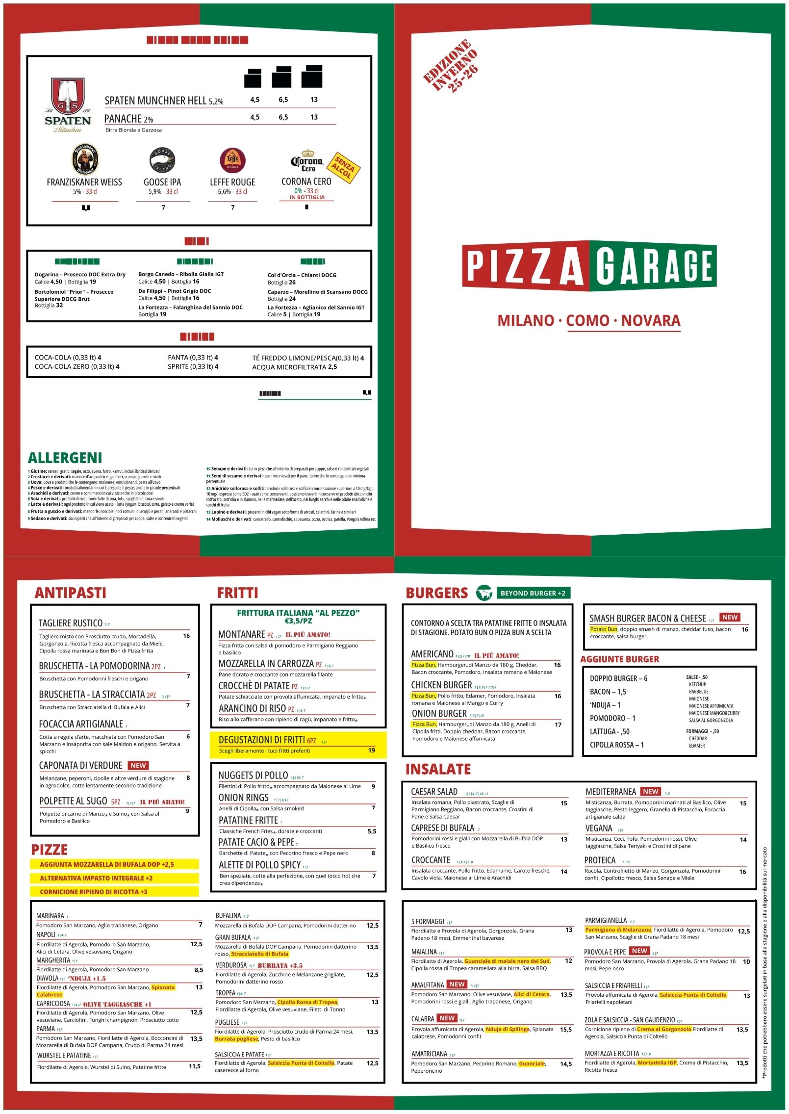 Menu Como e Novara